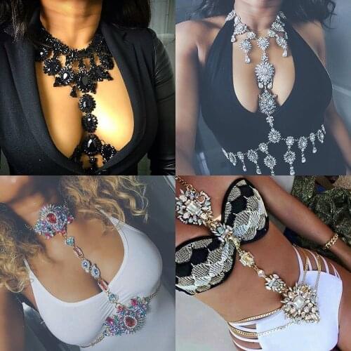 Miwens Trendy Rhinestone DIY Body Chain Necklace For Women Handmade Long Pendant Choker Body Jewelry Hot Sexy Beach Chain Set