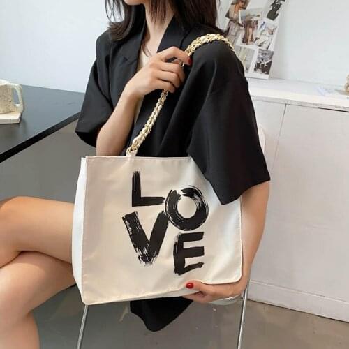 New Japan and Korean Style Big Shoulder Bags Canvas Chains Shoulder Handbags For Women Letter Shopping Bag Large Capacity Purses