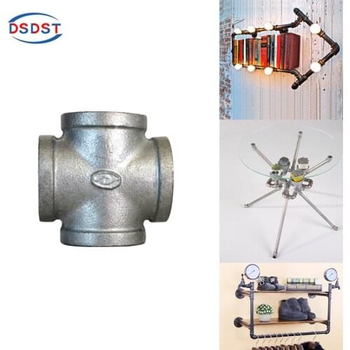 5pcs/pack Galvanized Cross Female BSP Thread Iron Pipe Fitting Banded and Beaded Retro Furniture Style Malleable iron Cross