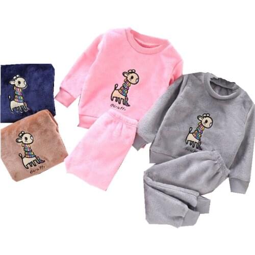 Autumn Winter Fleece Thicken Warm Pajamas Suit Flannel Childrens Clothing sleepwear Set Baby Girl Newborn Clothes Home servic