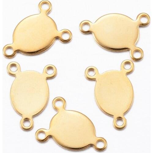 100pcs Golden 304 Stainless Steel Oval Chandelier Component Links With 3 Loop Connectors Accessories 11x8x0.8mm, Hole: 1mm