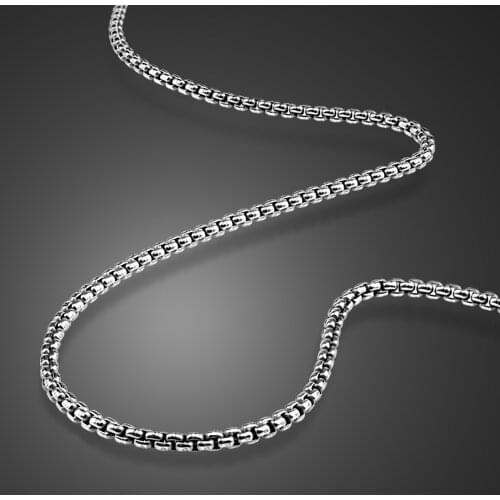 Punk Male Hip Hop 3 mm 22 - 24 inches Box Chain Thai Silver Pendant Necklace 100% 925 Sterling Silver Fashion Men Jewelry