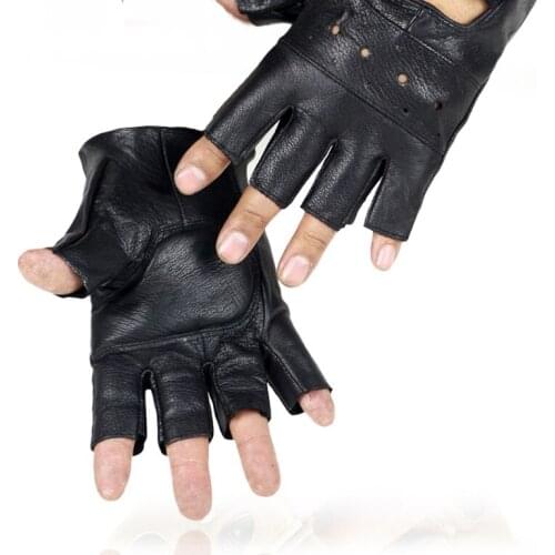 Half Finger Slip-resistant Leather Gloves for Men Moto Fingerless Gloves High Quality Driving Training Fitness Guantes Gloves
