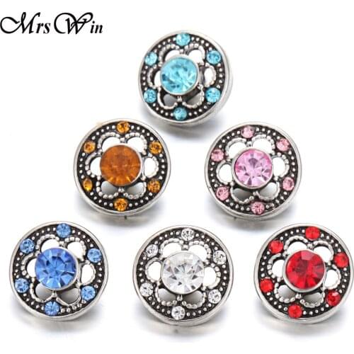 10pcs/lot High Quality Rhinestones Flowers Snap Buttons Lots Fit 12mm Snap Jewelry Necklace