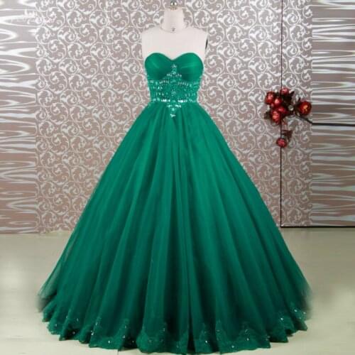 RSE641 Empire Waist Puffy Tulle Long Cheap Green Quinceanera Dresses