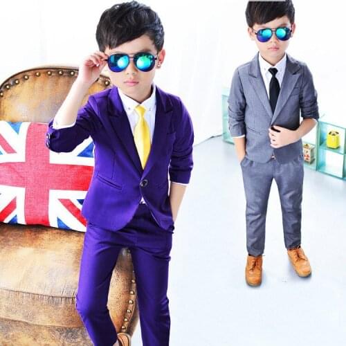 Flower Boys Formal Jacket+Pants 2Pcs Mariage Clothing Set Gentleman Enfant Kids Wedding Suit Children Performance Evening Dress