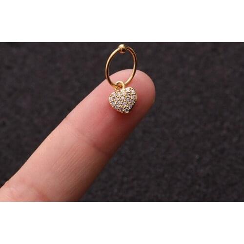 1 PCS Trendy Micro Pave CZ Heart Charm Ear Bone Hoop Cuff Earring for Women Men Classic 8mm Closed Circle Piercing Ear Jewelry