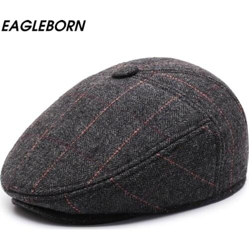 High Quality Winter Hat Men Beret Classic Lattice Dad Hat Warm Ear Protection Middle-aged Elderly Thick Beret for Mens Big Cap