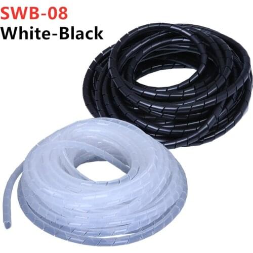 Spiral wrapping band SWB-08 diameter 8mm About 13M Length Black White Cable casing Cable Sleeves Winding pipe Spiral Wrapping