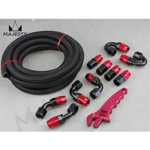 AN10 STEEL/NYLON NBRAIDED OIL line hose+Fitting Adaptor+Wrench Tools Spanner kit black