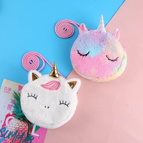 New Cute Girls Shoulder Bag Fashion Colorful Plush Unicorn Animal Children Crossbody Bag Kids Key Wallet Coin Purse Mini Handbag