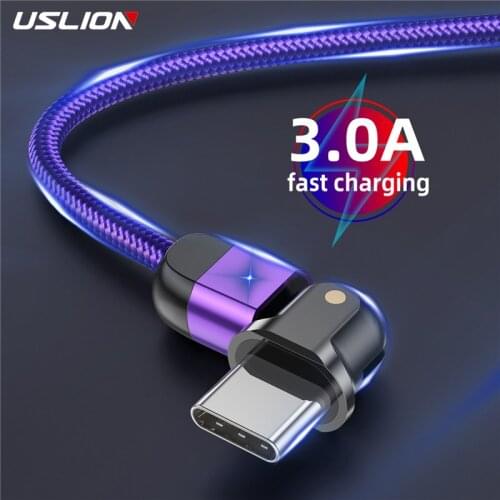 USLION Type C USB Cable USB-C 3A Fast Charging For Samsung S10 S9 Xiaomi Huawei usb c Mobile Phone Data Cable 180 Rotation Cable