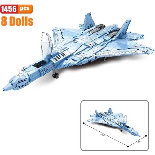 Military Series The SU-57 Stealth Fighter Building Blocks High-tech Airplane 3D Model Bricks Toys For Children Birthday Gifts