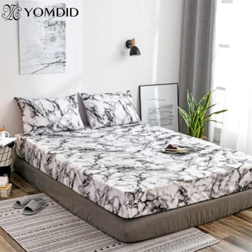 YOMDID Marble Pattern Mattress Protector Cover Polyester Mattress Protective Case Anti-Slip Dust Bed Protect Cover Pillowcase