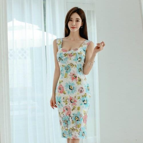 Woman Plus Size Summer Dress 2021 Print Floral Sleeveless Slip Dress Ladies Sheath Zipper Wrap Midi Painting Casual Dress Woman