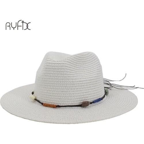 2021 New Wooden Beads Solid Color Casual Tide Straw Hat Summer Wide Brim Beach Hat WomenS Cap HA229