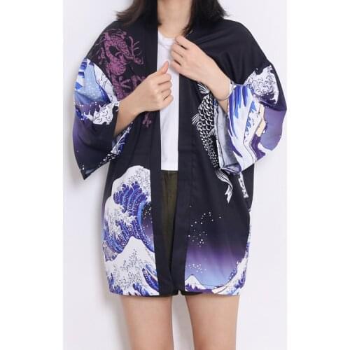 Unisex Kimono Yukata Cardigan Blouse Top Haori Obi Asian Clothes Samurai Kimonos Girl Harajuku Streetwear Beach Coat Print Women