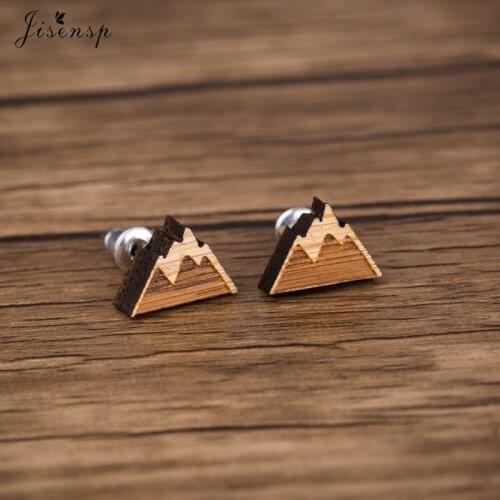 Jisensp Simple Fashion Mountain Earrings Lovely Snow Mountain Wooden Stud Earring for Women Birthday Gift boucle d'oreille femme