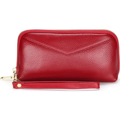 Women Wallets Fashion Genuine Leather Top Quality Card Holder Classic Female Purse Zipper Wallet Long For Women Coin Purse red