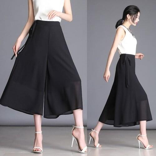 Womens Chiffon Summer Casual New 2019 Loose Solid Black Plus Size Pants Pantalones Mujer Cintura Alta