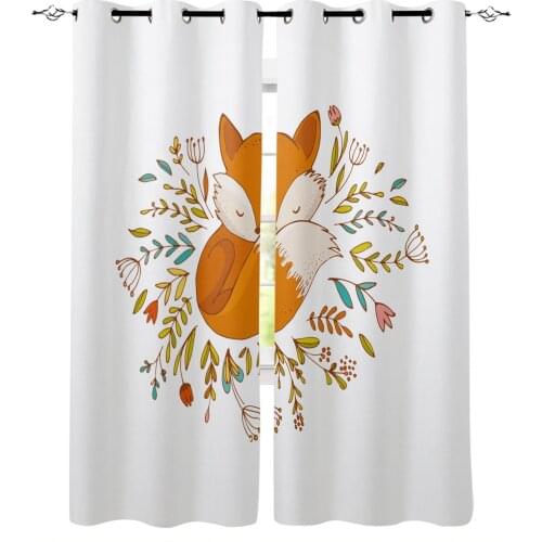 Animal Cute Fox Flower White Modern Blackout Curtains For Living Room Bedroom Window Treatment Blinds Drapes Kitchen Curtains