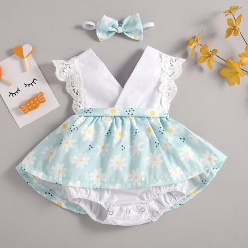 2021 Baby Summer Clothing Newborn Infant Baby Girl Backless Bodysuits Dress Clothes Sleeveless Flowers Print Jumpsuits 0-18m