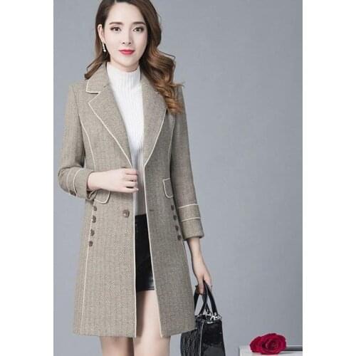 2021 Fashion Women Mid-Length Thicken Padded Woolen Coat Autumn Winter Slim Add Cotton Warm Jacket Plus Size
