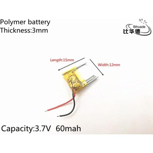 3.7V 60mAh 301215 Lithium Polymer Li-Po li ion Rechargeable Battery cells For Mp3 MP4 MP5