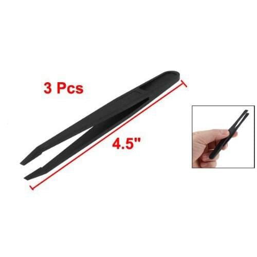 3 Pcs Anti Static Flat Tip Black Plastic Tweezers Nipper