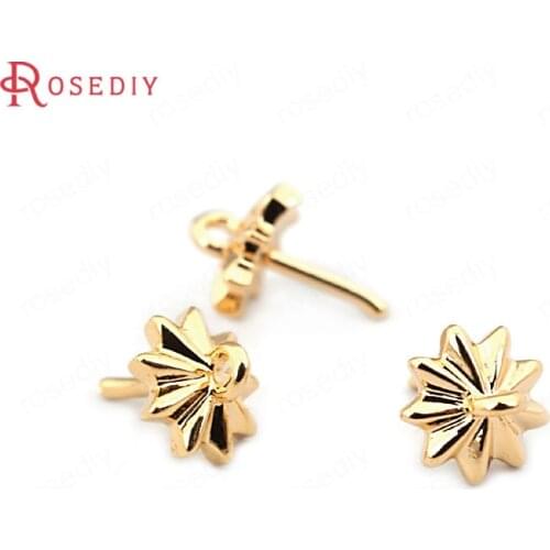 33609)20PCS 7.5*5.5MM 24K Gold Color Brass Half Pins Beads Caps High Quality Diy Jewelry Findings Accessories wholesale