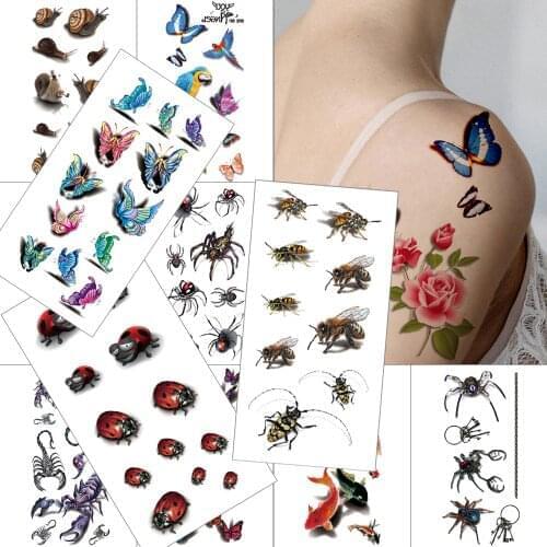 3D hummingbird Waterproof Temporary Tattoo Sticker spider scorpion Simulation tattoo fish butterfly bee 3D effect insect tattoo