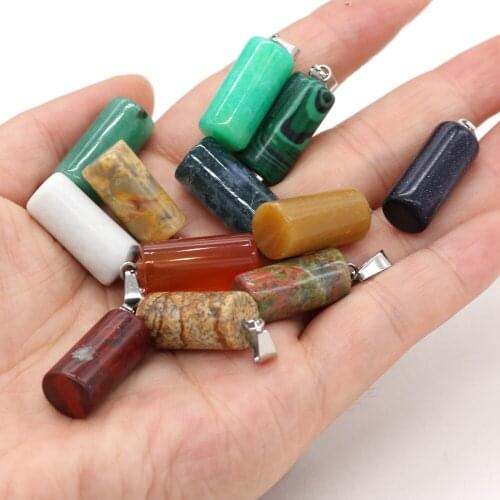 5 Pieces Natural Stone Pendants Tiger Eye Stone Cylinder Charms for Jewelry Making DIY Necklace Accessories Size 11x26mm
