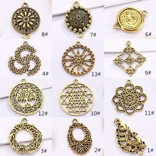 6pc/lot Alloy Antique Bronze Metal Hollow Flowers Tree Bird Pendants Charms Diy Drop Eearrings Necklace Jewelry Making Findings