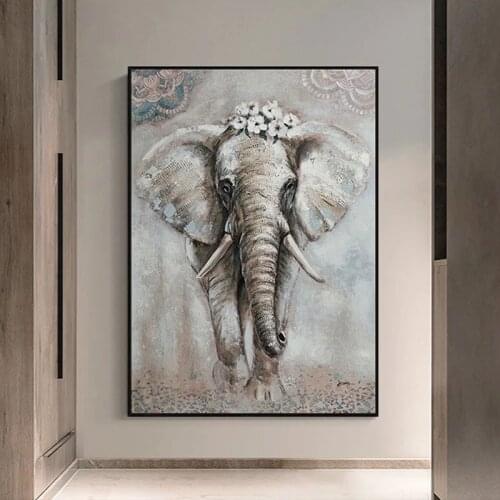 Large Hand Painted Canvas Oil Painting Wall Art Elephant Trunk God Paintings Modular Ganesha Pictures painting Living Room Decor