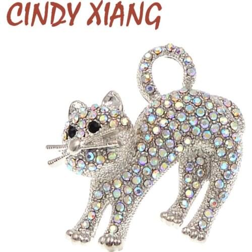 CINDY XIANG Vintage Rhinestone Cat Brooches Women Small Animal Full Crystal Brooch Pins Party Casual Gifts For Women And Men