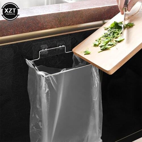 Saving Space Kitchen Trash Rack Cabinet Door Garbage Bags Holder Stainless Steel Closet Garbage Storage Holder Storage Supplies