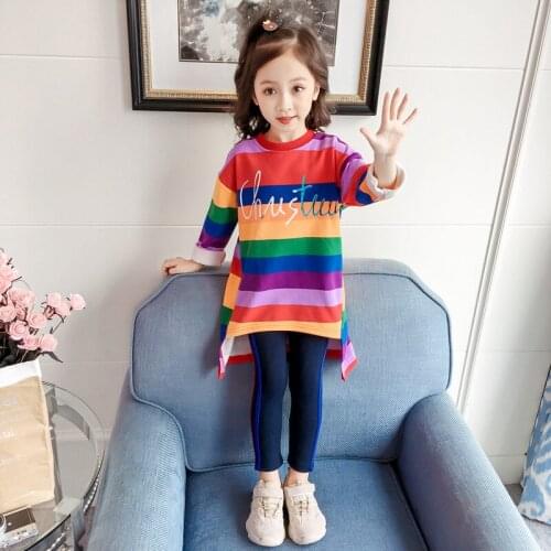 Toddler Baby Girls Kids Casual Pop Newest Party Striped Rainbow Princess Dress Sundress Cute Thicken Cotton Clothes 2-7T