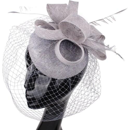 Elegant Women Chic Mesh Headwear Hoops Fascinator Hat Mesh Fancy Feather Hair Accessories Chapeau Cap Party Dinner Headpiece