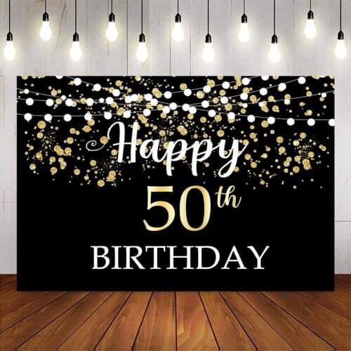 Happy 50th birthday party backdrop gold glitter photo background studio fifty birthday party decoration supplies customize