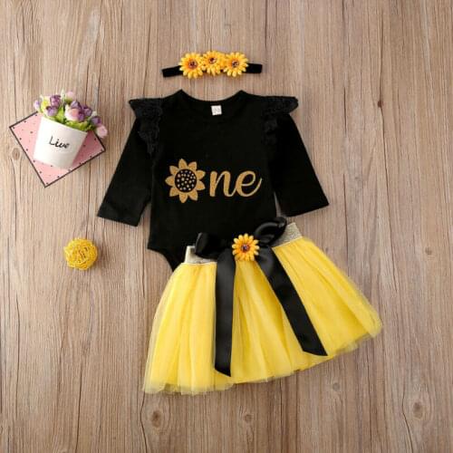 UK 3PCS Baby Girl Clothes 1st Birthday Outfits Party Flowers Romper Tutu Tulle Dress Set 0-18 months
