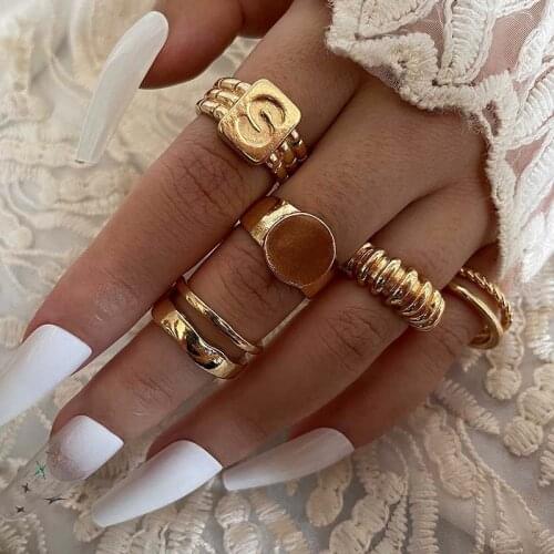 5 Pcs/Set Women Rings Set Gold Color S Symbol Irregular Finger Knuckle Ring Set Bohemian Charm Ladies Jewelry