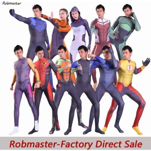 Young Justice Aqualad Black Lightning Robin Geo-Force Cosplay Costumes Zentai Bodysuit Kid Flash Nightwing Halloween kid Costume