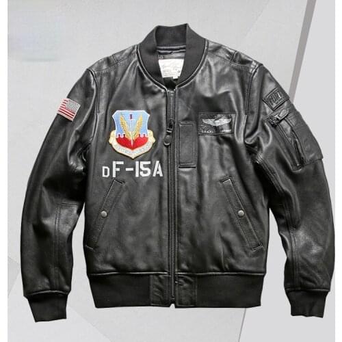 American-Style Flight Suit Stand Collar Leather Jacket Mens Factory Direct Supply Wings Embroidered Suede Leather Jacket