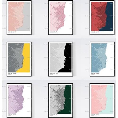 Mar Del Plata, Argentina Map Art Print - Many Styles - Scandi /Vintage / Wall Art Canvas Pictures Modern Home Decor Posters