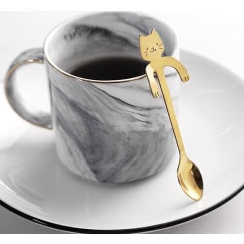 Cute Mini 304 Stainless Steel Kitty Cat Coffee Spoon Stirring Spoon Teaspoon Tea Spoon Dessert Spoon Long Handle Tableware Gold