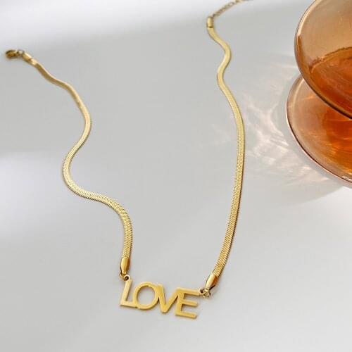 Monlansher LOVE Letter Pendant Necklace Gold Color Titanium Steel Snake Bone Chain Choker Minimalist Statement Necklaces Jewelry