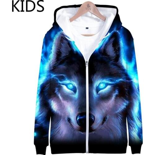 2 To 14 Years old Kids Jackets Moon Wolf Zipper Hoodie Men Sweatshirt 3D Personalized printing Coat Moon Wolf Jackets Anime Coat