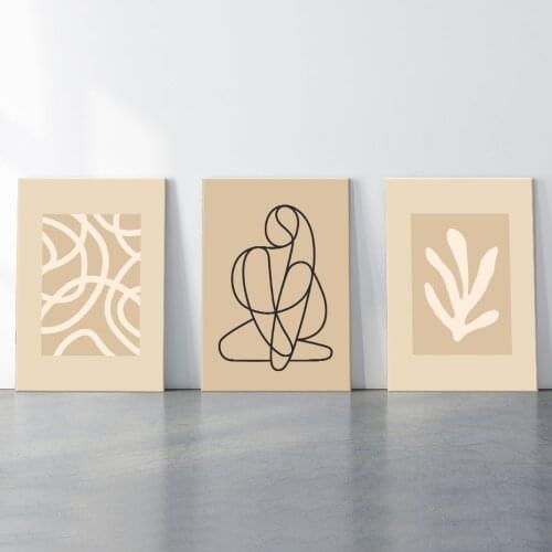 Set of 3 Pastel Colors Art Canvas Wall Art Prints Abstract Beige Boho Canvas Paintings Wall Posters Pictures Bedroom Home Decor