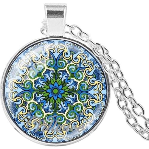 2018 New Buddhism Jewelry India Mandala Flower OM Symbol Necklace Glass Dome Sacred Geometry Yoga Pendant Zen Jewelry Gifts