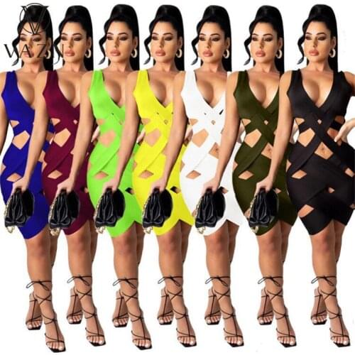 VAZN New 2021 Summer Boho Beach Sleeveless Hole Out Dress Pleated Sexy Regular Dress Women Elegant Fashion Dress Maxi Dress